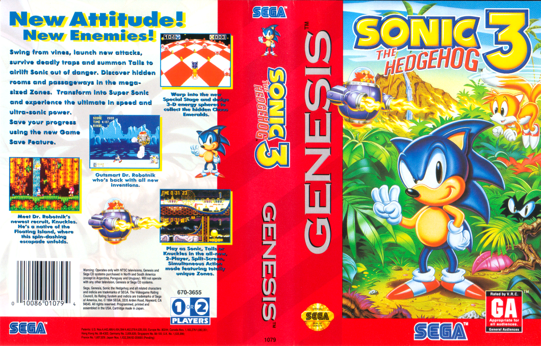 Sonic The Hedgehog 3 [US] segaMD 1994 Box Art