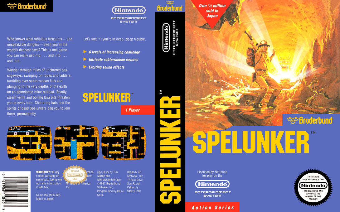 Spelunker [US] nes 1987 Box Art