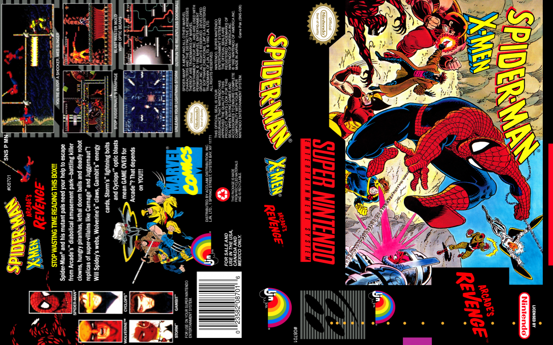 Spider-Man & X-Men : Arcade’s Revenge [US] snes 1992 Box Art