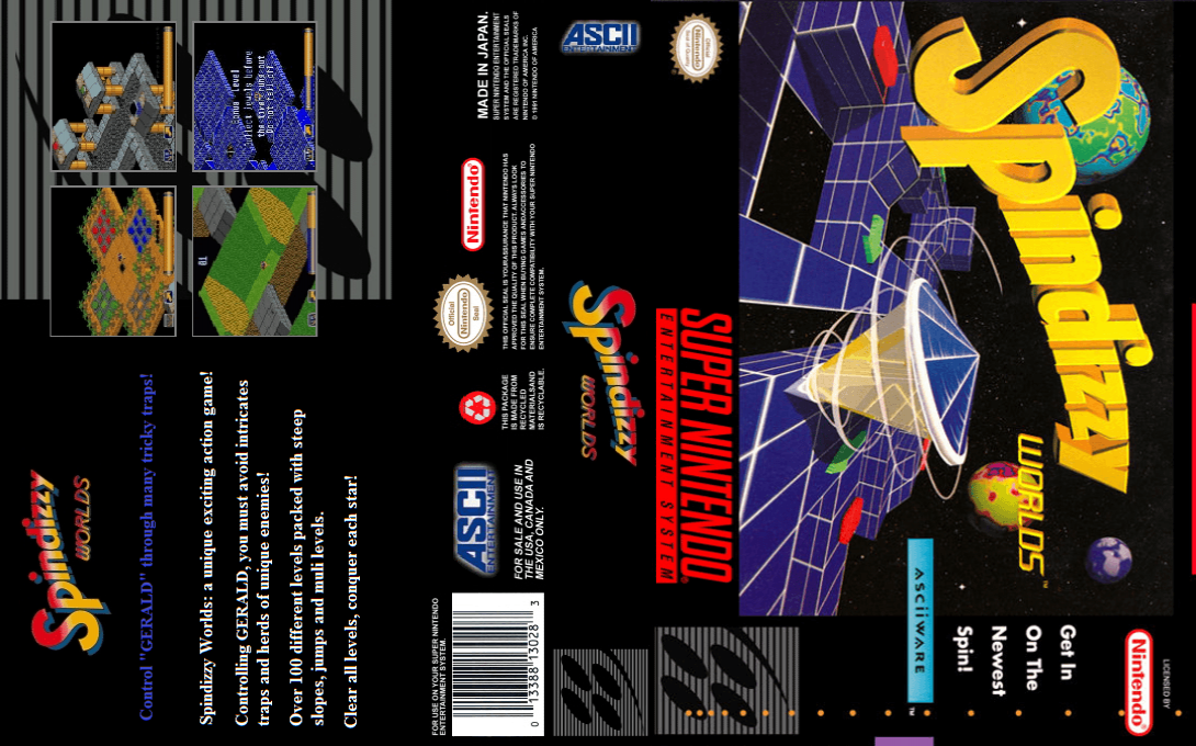 Spindizzy Worlds [US] snes 1993 Box Art