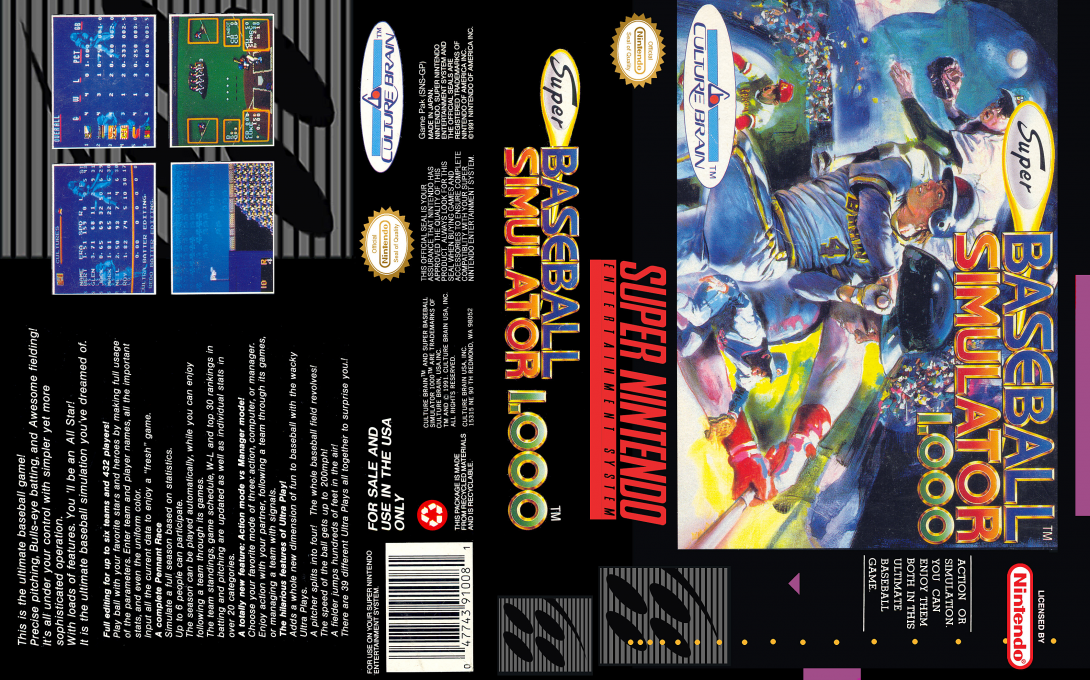 Super Baseball Simulator 1.000 [US] snes 1991 Box Art