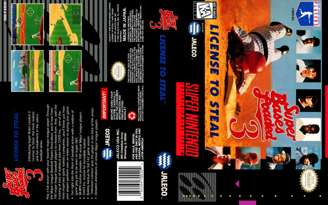 Super Bases Loaded 3 : License to Steal [US] snes 1995 Box Art