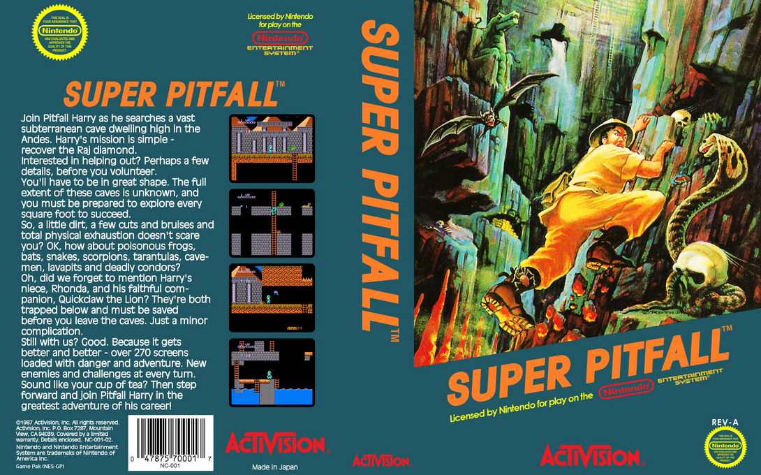 Super Pitfall [US] nes 1987 Box Art