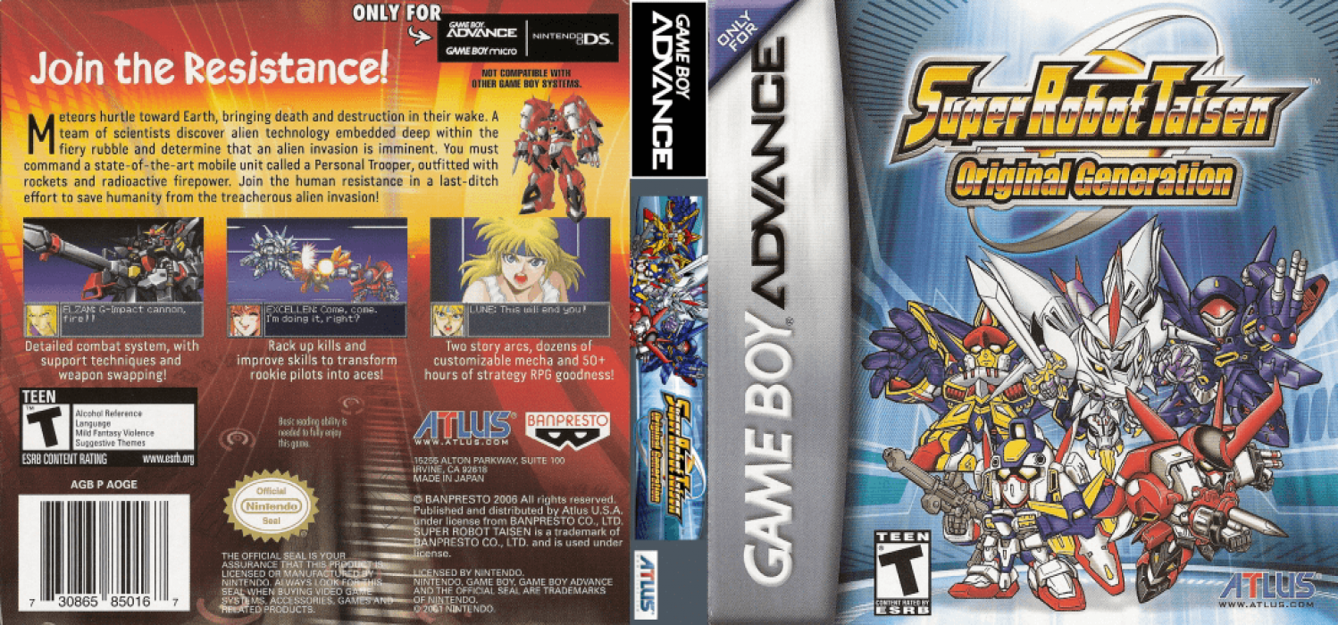 Super Robot Taisen : Original Generation [US] gba 2006 Box Art