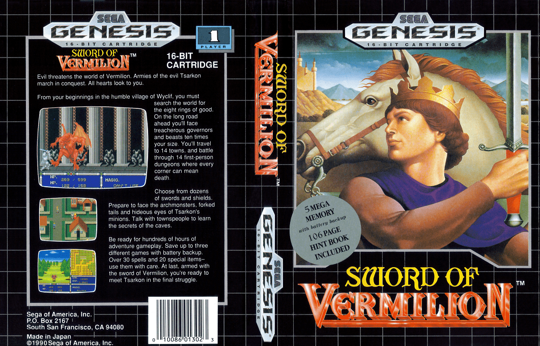 Sword of Vermilion [US,EU] segaMD 1991 Box Art