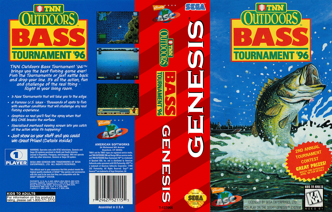 TNN Outdoors Bass Tournament ’96 [US] segaMD 1996 Box Art