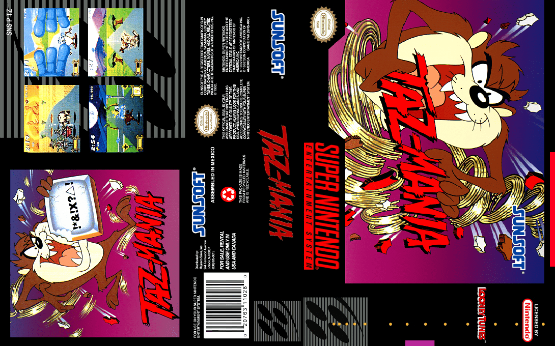 Taz-Mania [US] snes 1993 Box Art