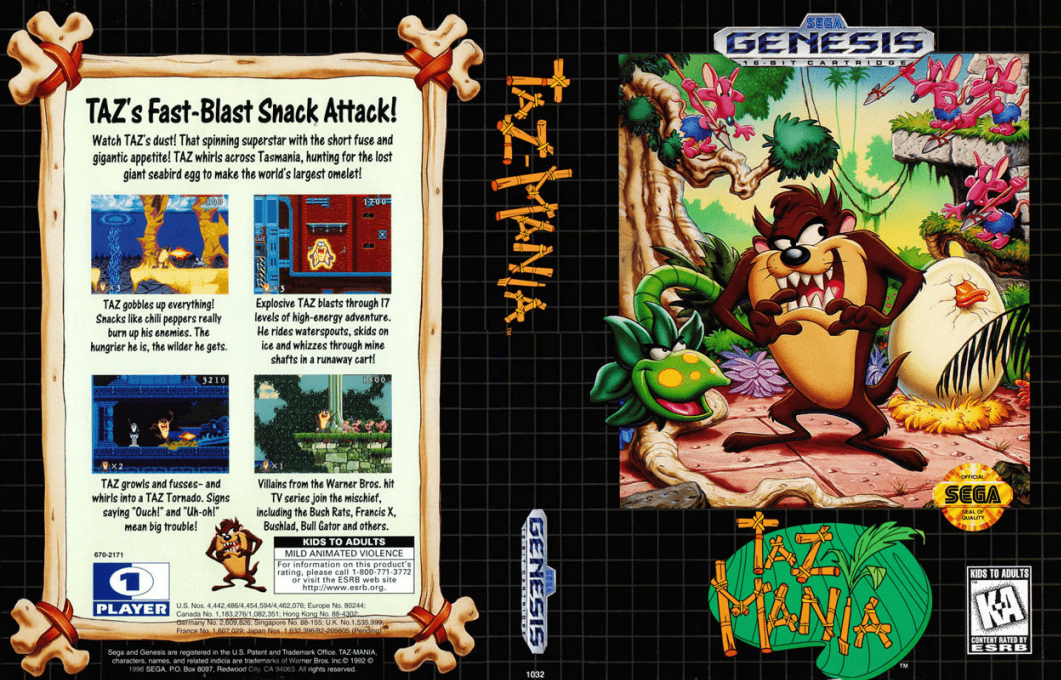 Taz-Mania [WOR] segaMD 1992 Box Art