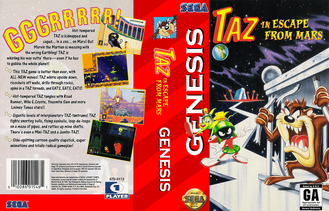 Taz in Escape from Mars [US] segaMD 1994 Box Art