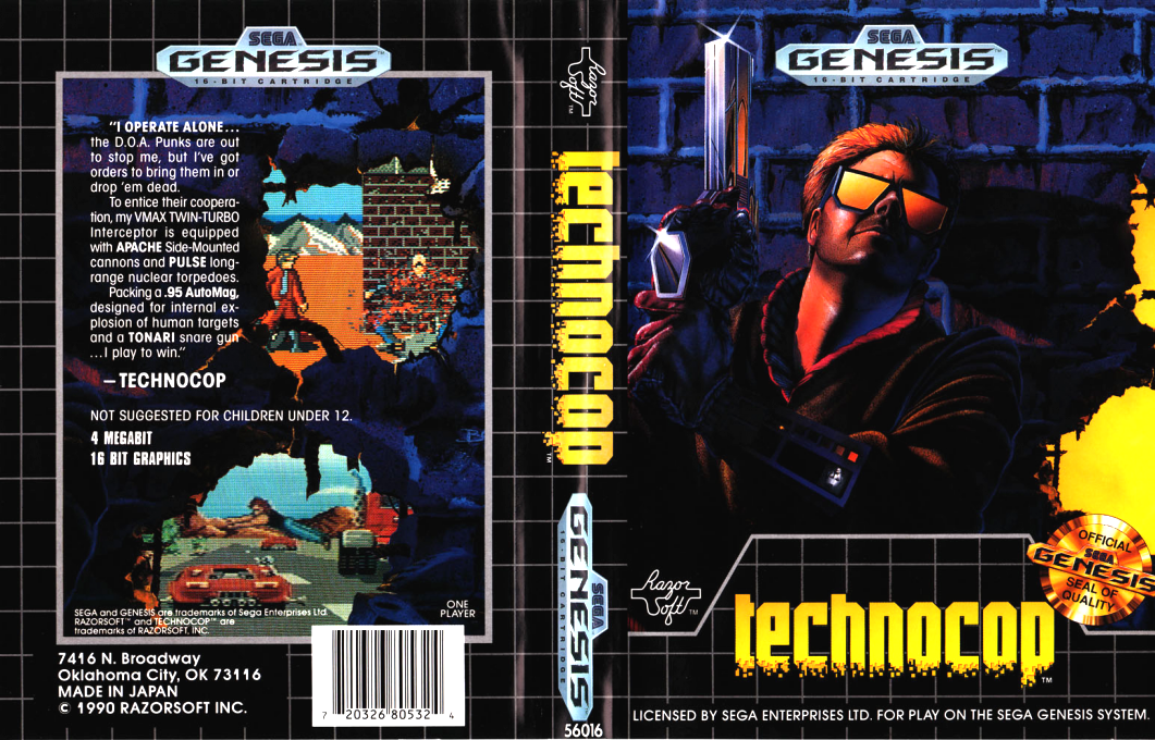 Technocop [US] segaMD 1990 Box Art