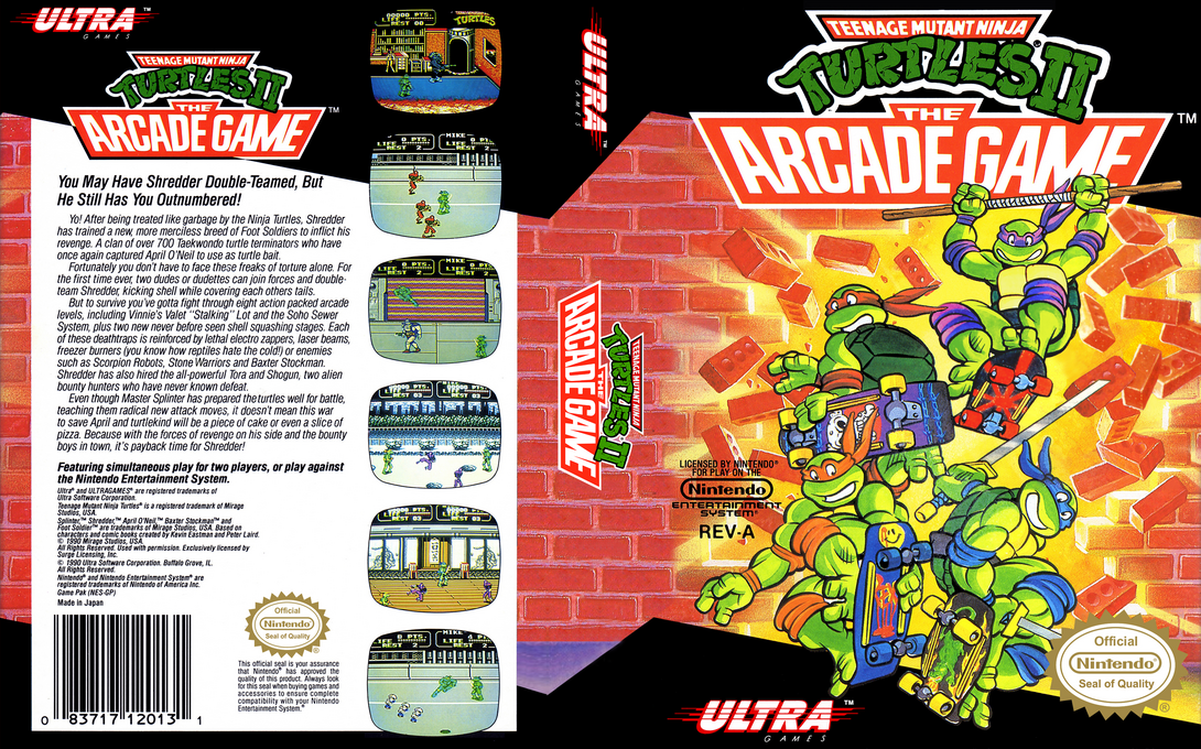 Teenage Mutant Ninja Turtles II : The Arcade Game [US] nes 1990 Box Art