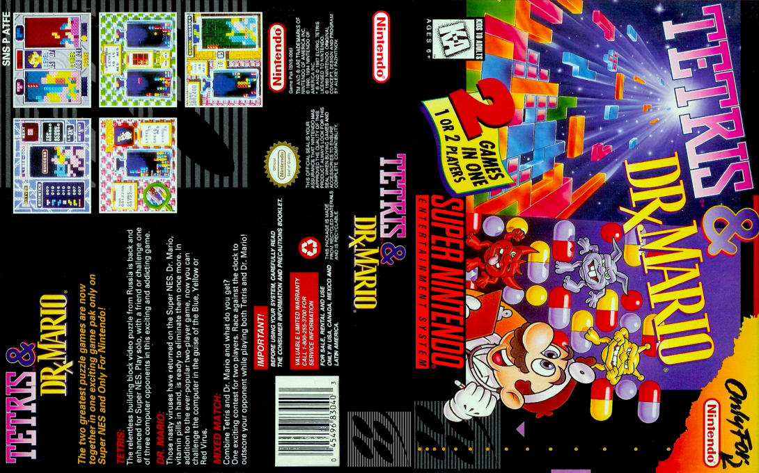 Tetris & Dr. Mario [US] snes 1994 Box Art
