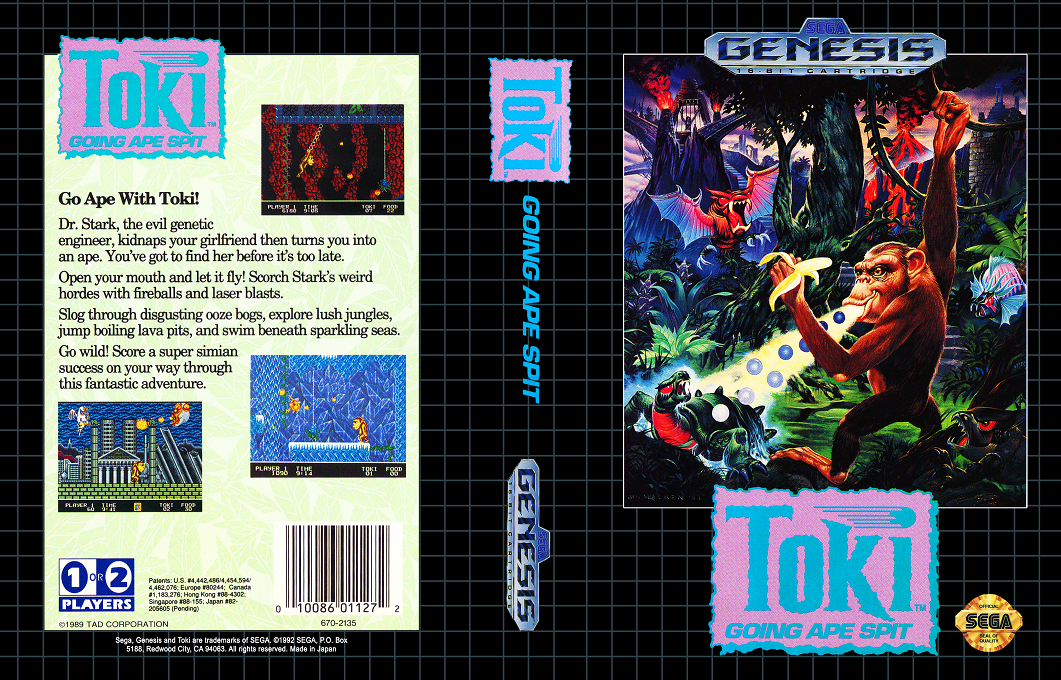 Toki : Going Ape Spit [US,EU] segaMD 1992 Box Art