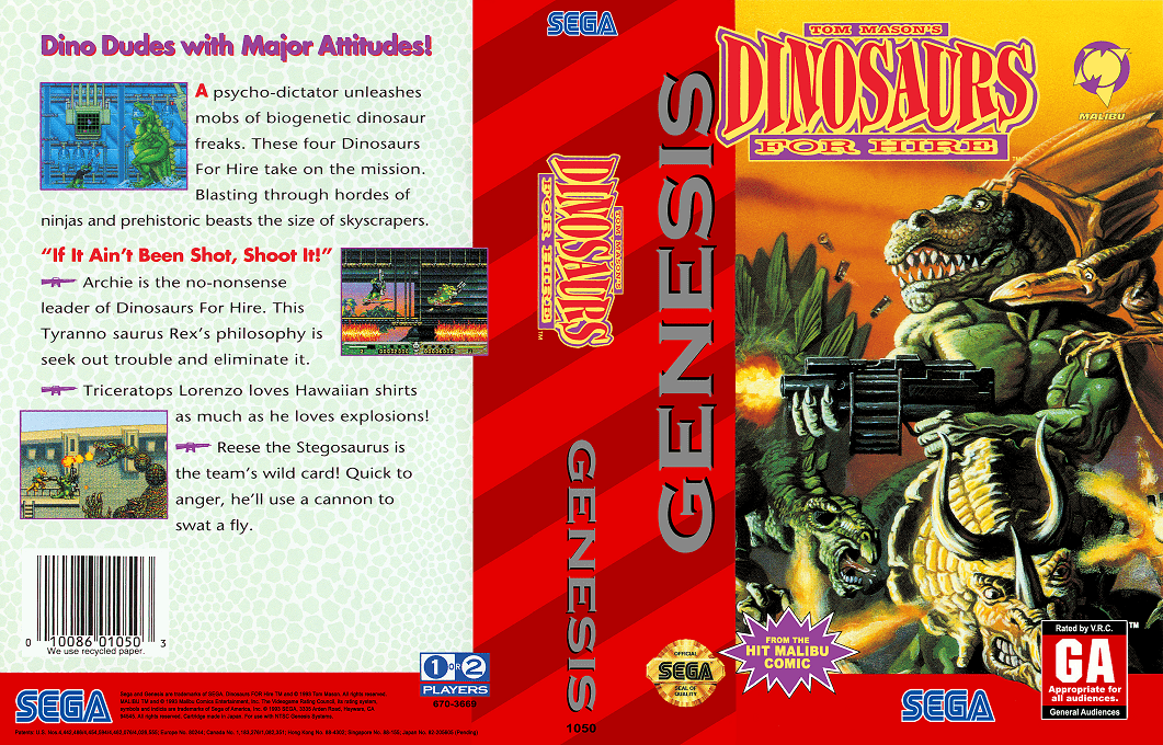 Tom Mason’s Dinosaurs for Hire [US] segaMD 1993 Box Art