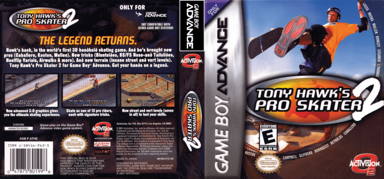 Tony Hawk’s Pro Skater 2 [US,EU] gba 2001 Box Art
