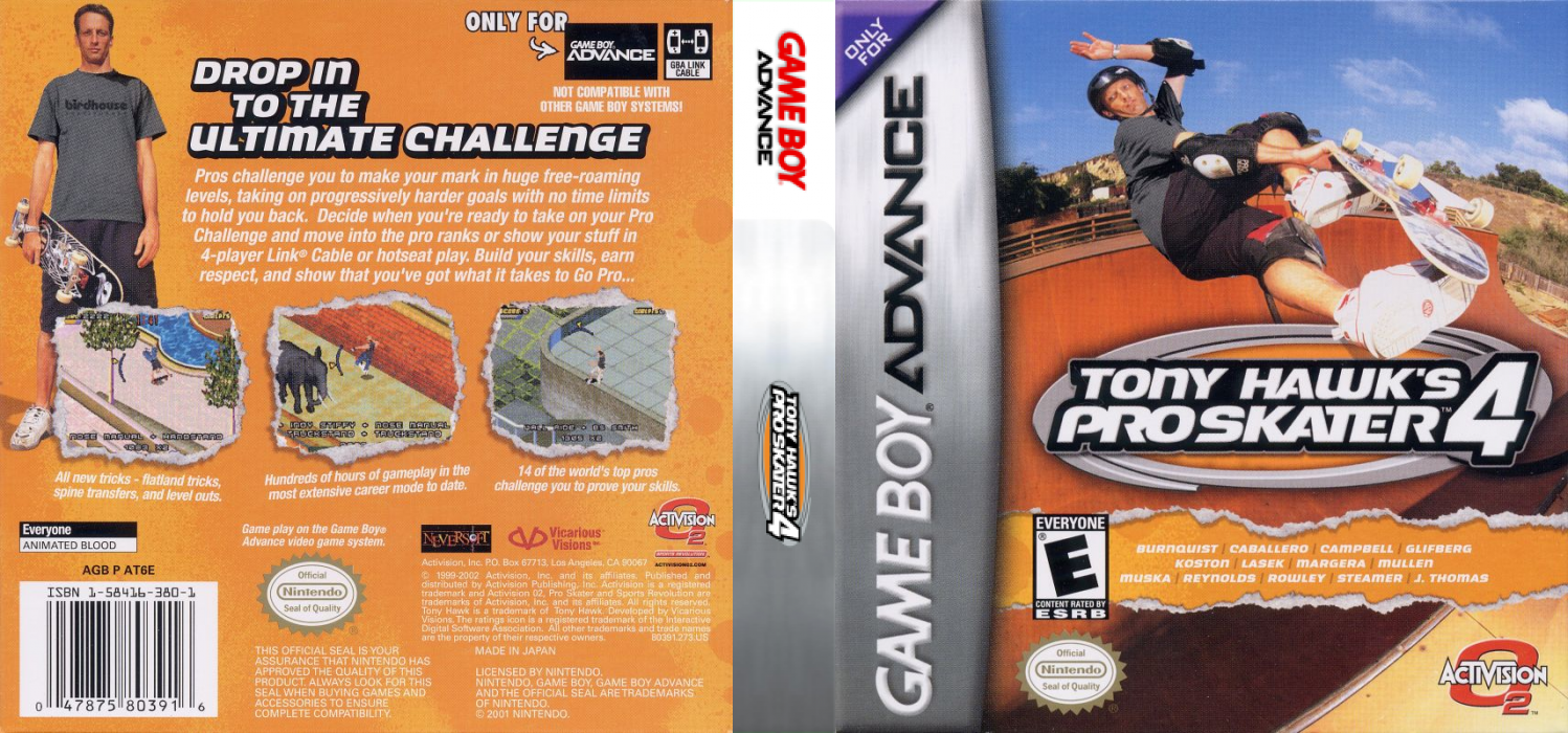 Tony Hawk’s Pro Skater 4 [US,EU] gba 2002 Box Art