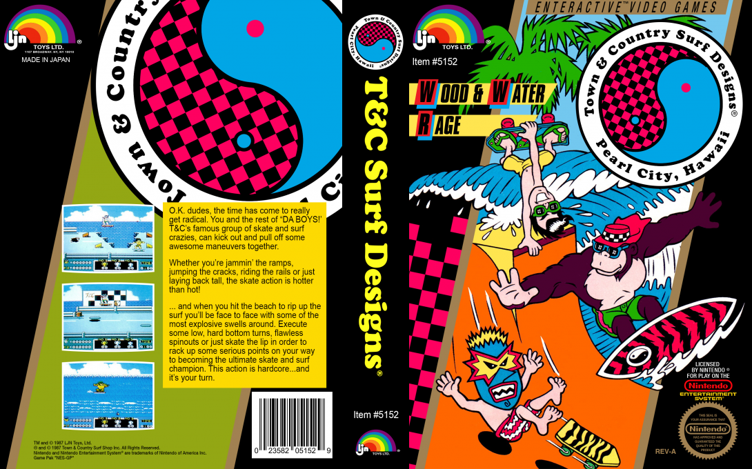 Town & Country Surf Designs : Wood & Water Rage [US] nes 1988 Box Art