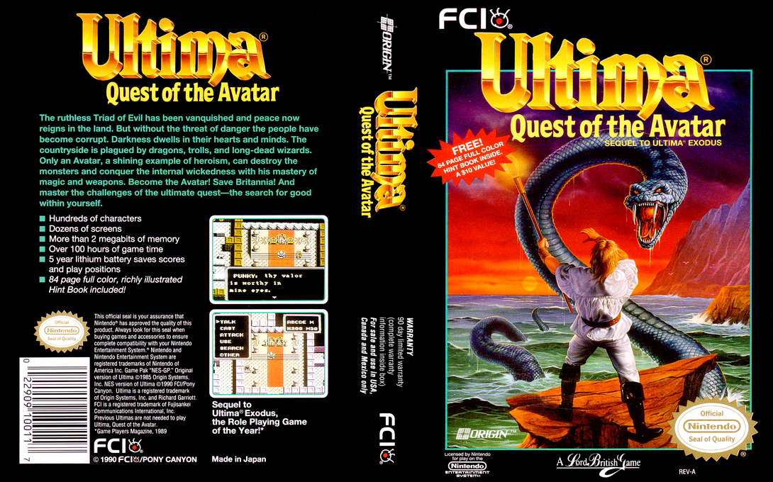 Ultima : Quest of the Avatar [US] nes 1990 Box Art