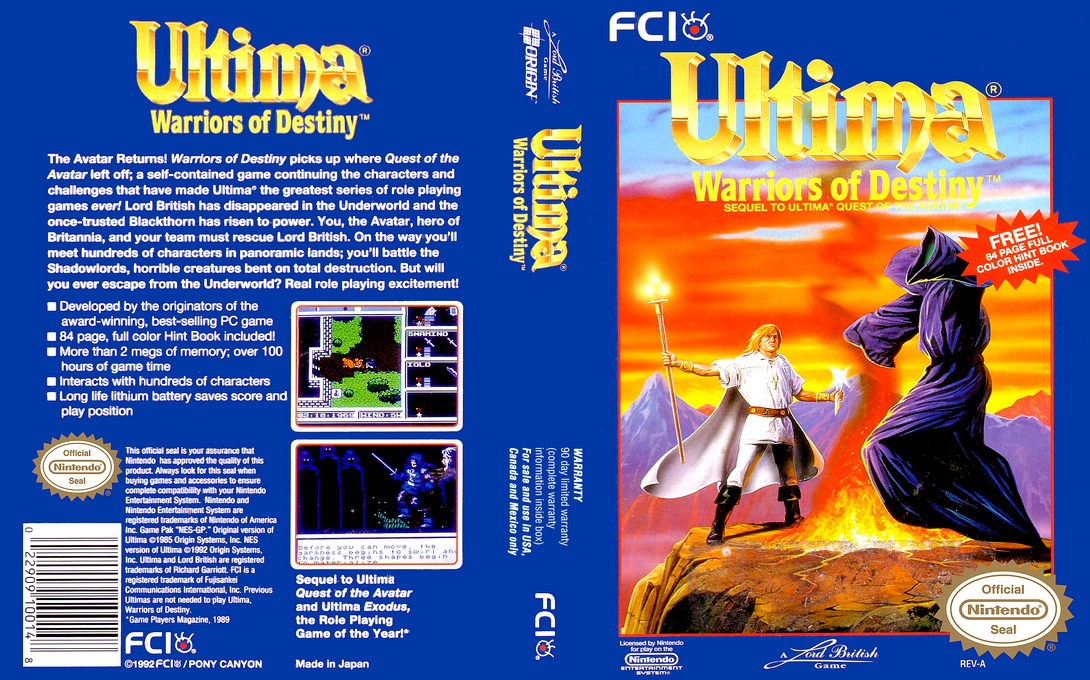 Ultima : Warriors of Destiny [US] nes 1993 Box Art