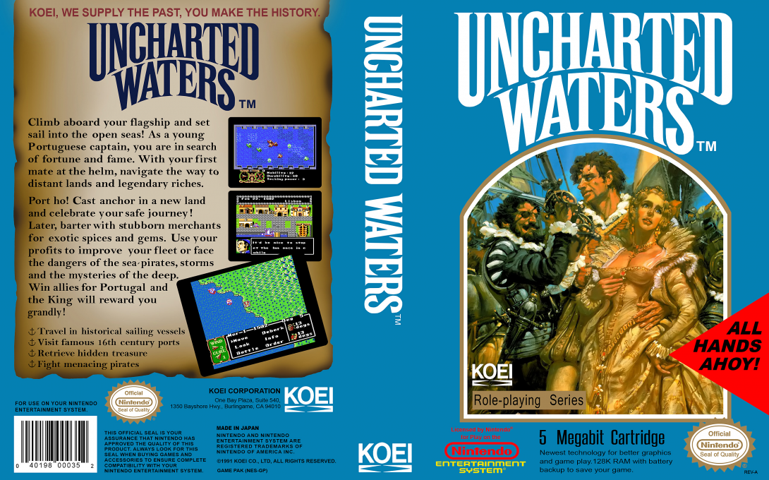 Uncharted Waters [US] nes 1991 Box Art