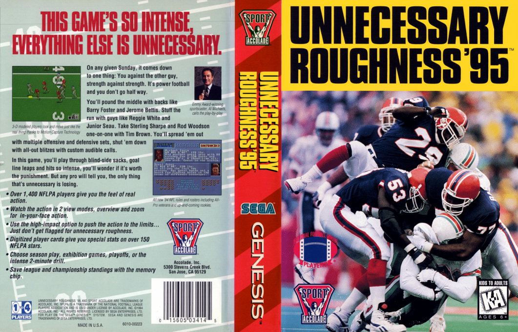 Unnecessary Roughness ’95 [US] segaMD 1994 Box Art