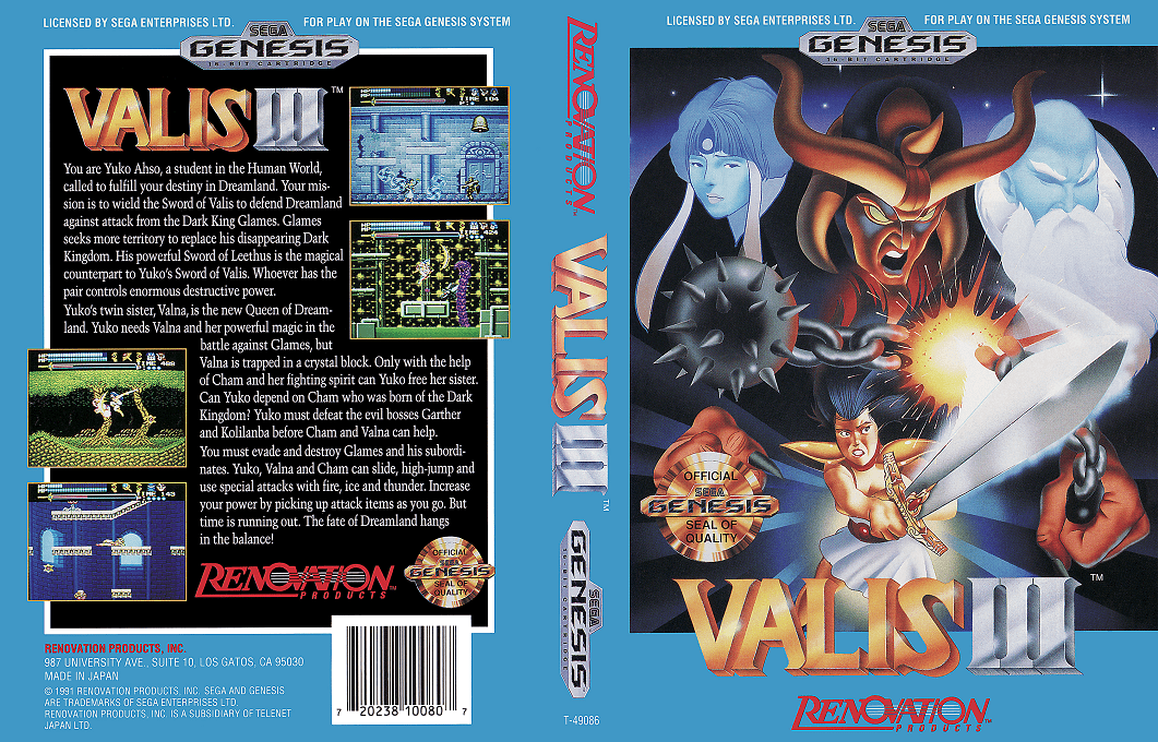 Valis III [US] segaMD 1992 Box Art