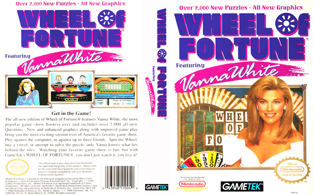 Wheel of Fortune : Featuring Vanna White [US] nes 1992 Box Art