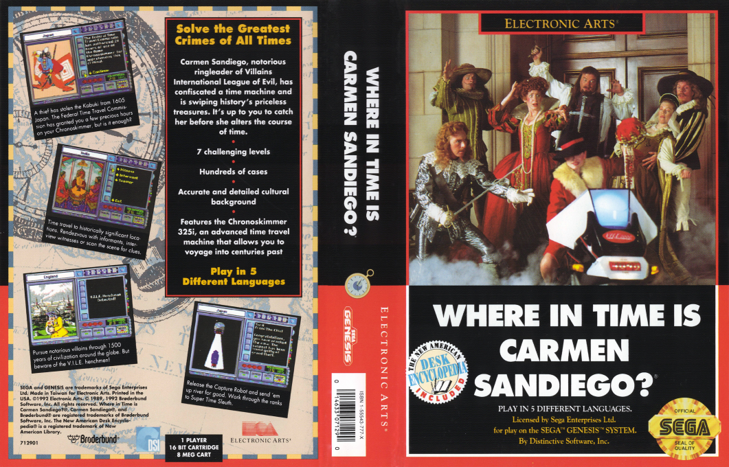 Where in Time is Carmen Sandiego? [US,EU] segaMD 1992 Box Art
