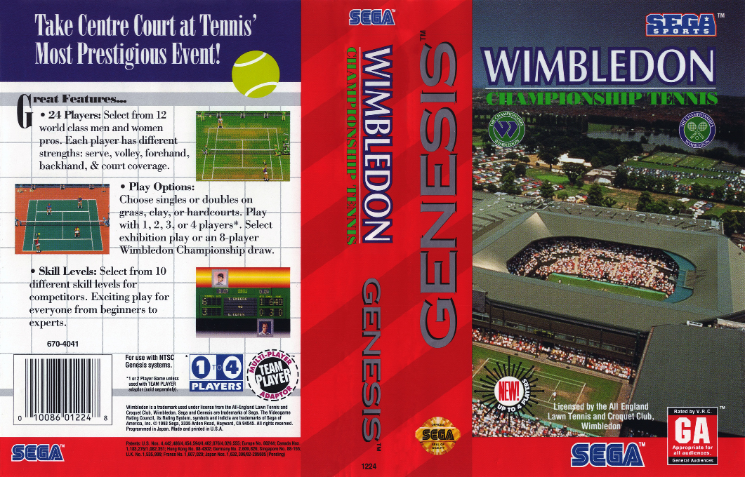 Wimbledon Championship Tennis [US] segaMD 1993 Box Art