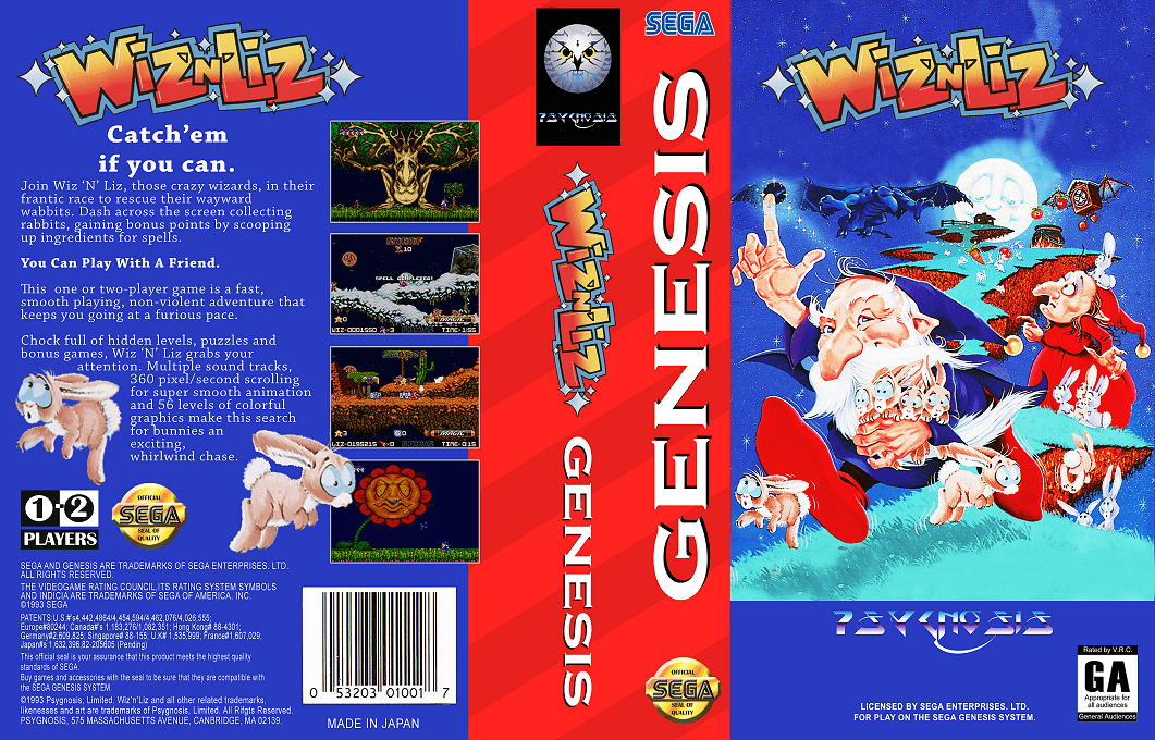 Wiz’n’Liz [US] segaMD 1993 Box Art