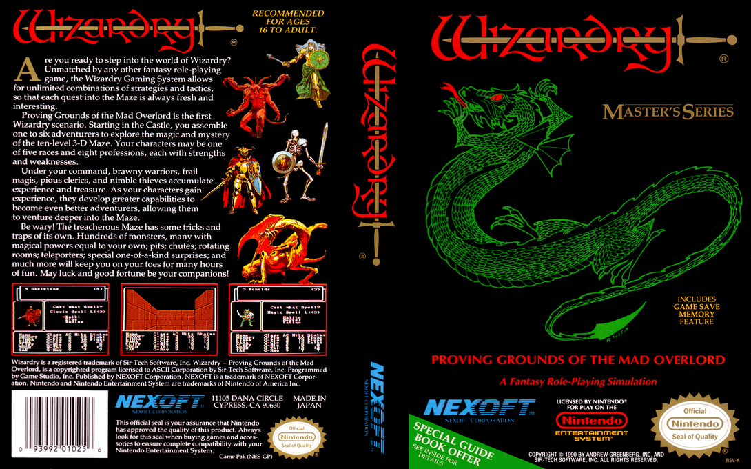 Wizardry : Proving Grounds of the Mad Overlord [US] nes 1990 Box Art