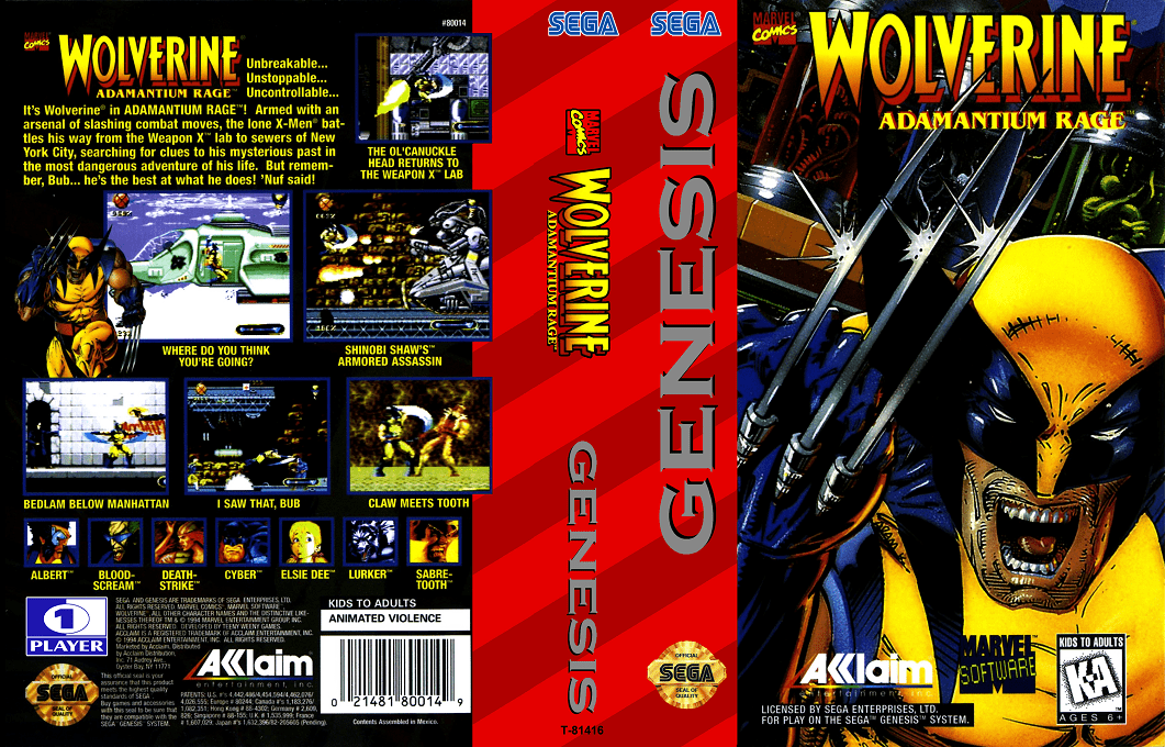 Wolverine : Adamantium Rage [US,EU] segaMD 1994 Box Art