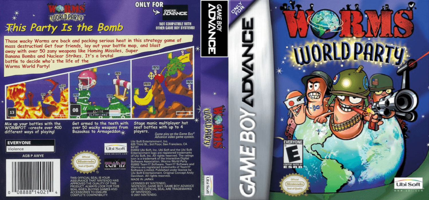 Worms World Party [US] gba 2002 Box Art