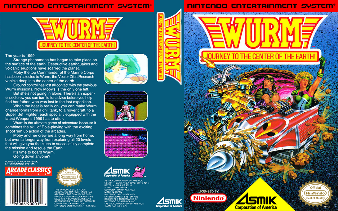 Wurm : Journey to the Center of the Earth! [US] nes 1991 Box Art