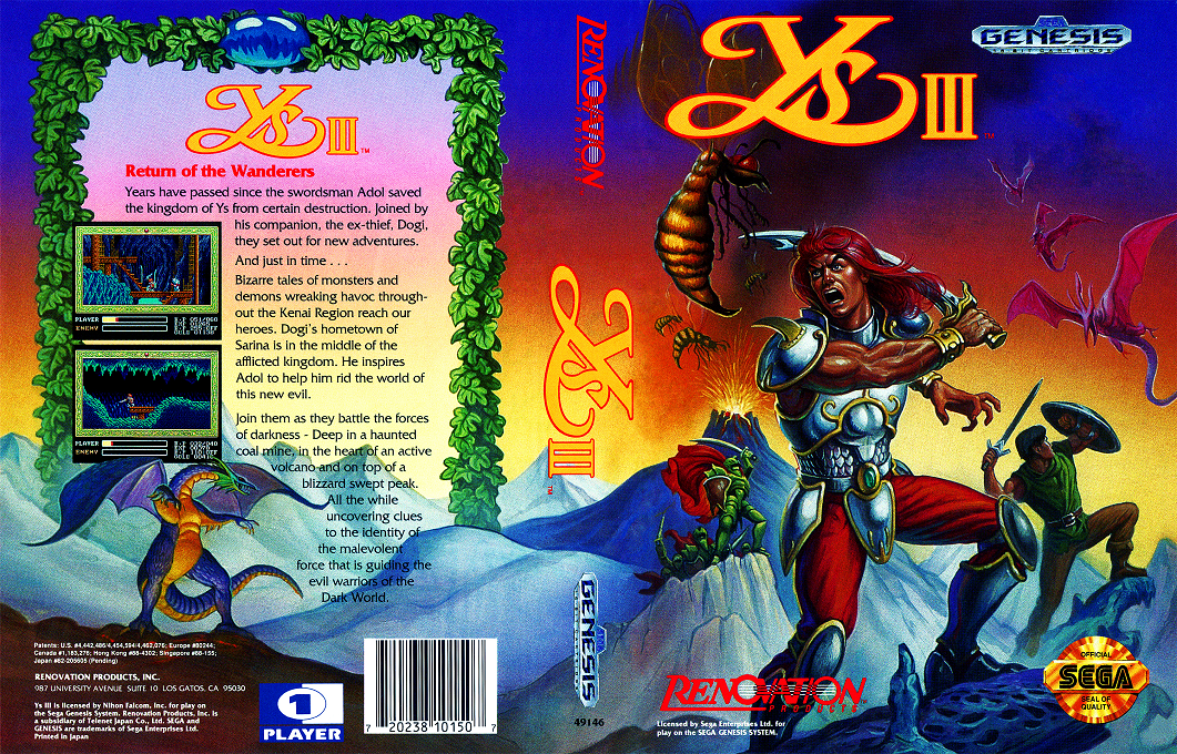Ys III [US] segaMD 1991 Box Art