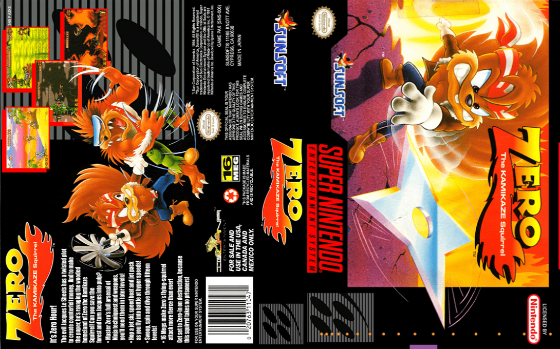 Zero the Kamikaze Squirrel [US] snes 1994 Box Art