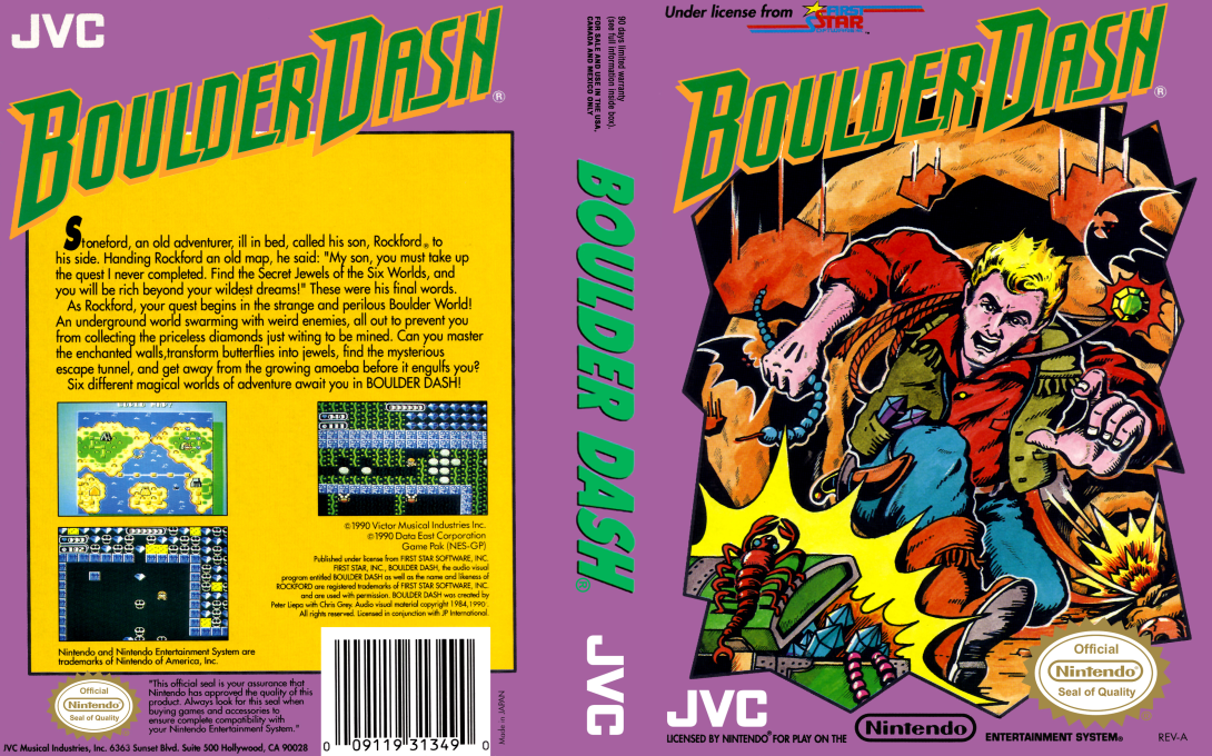 Boulder Dash (Japan) [JP] nes 1990 Box Art
