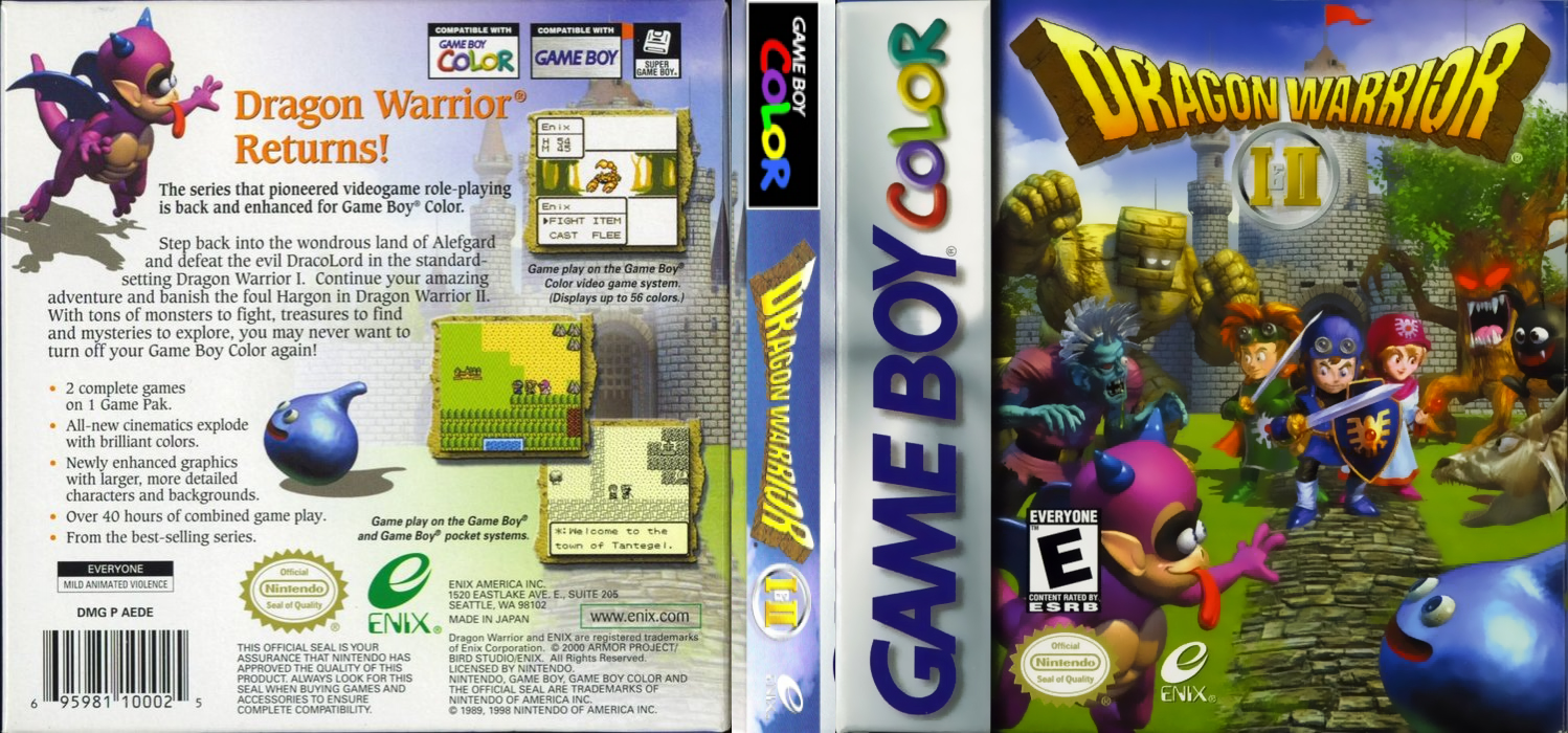 Dragon Quest I & II (Japan) (SGB Enhanced) (GB Compatible) [JP] gbc 2000 Box Art