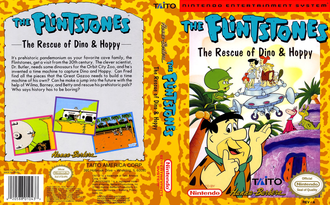 Flintstones, The – The Rescue of Dino & Hoppy (Japan) [JP] nes 1991 Box Art