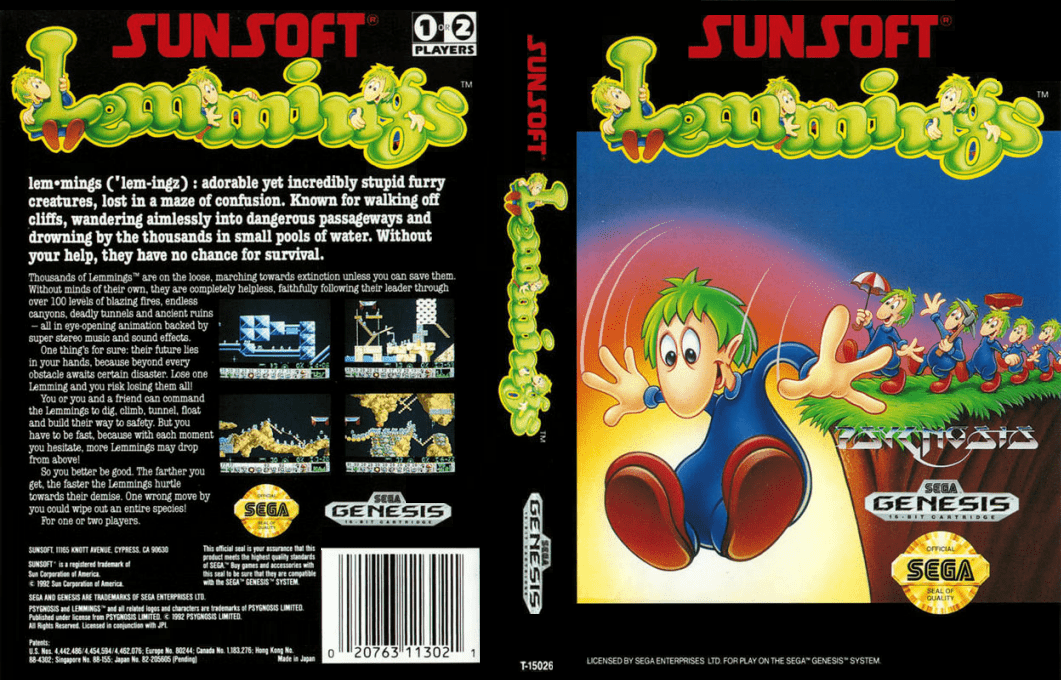 Lemmings (Japan, Korea) (En) [JP,KR] segaMD 1992 Box Art