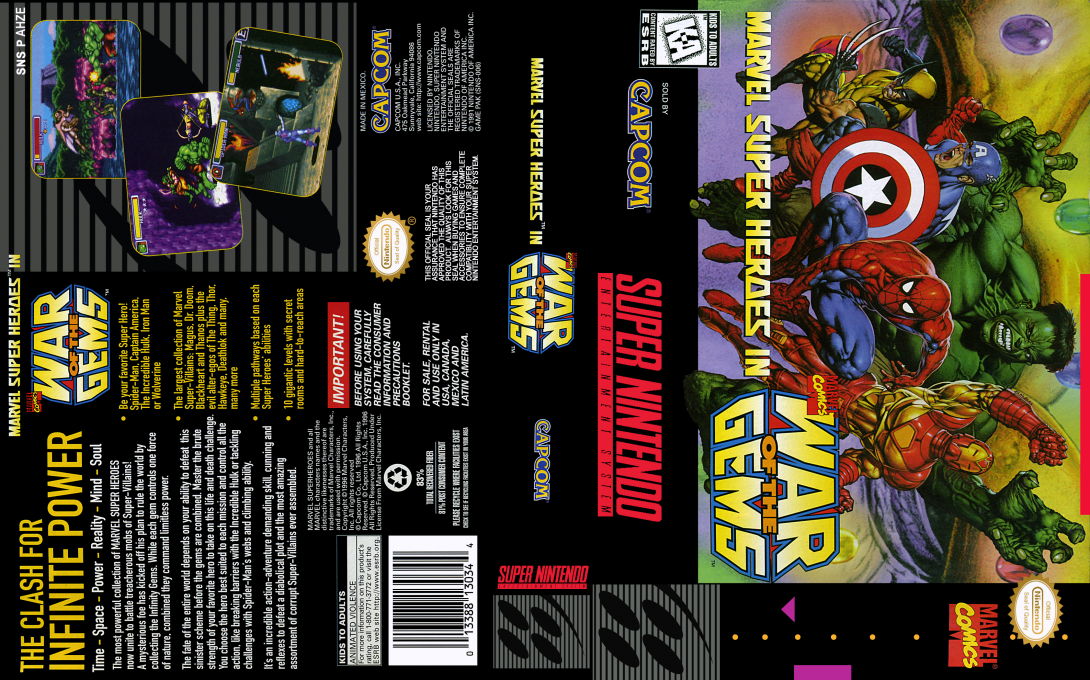 Marvel Super Heroes – War of the Gems (Japan) [JP] snes 1996 Box Art