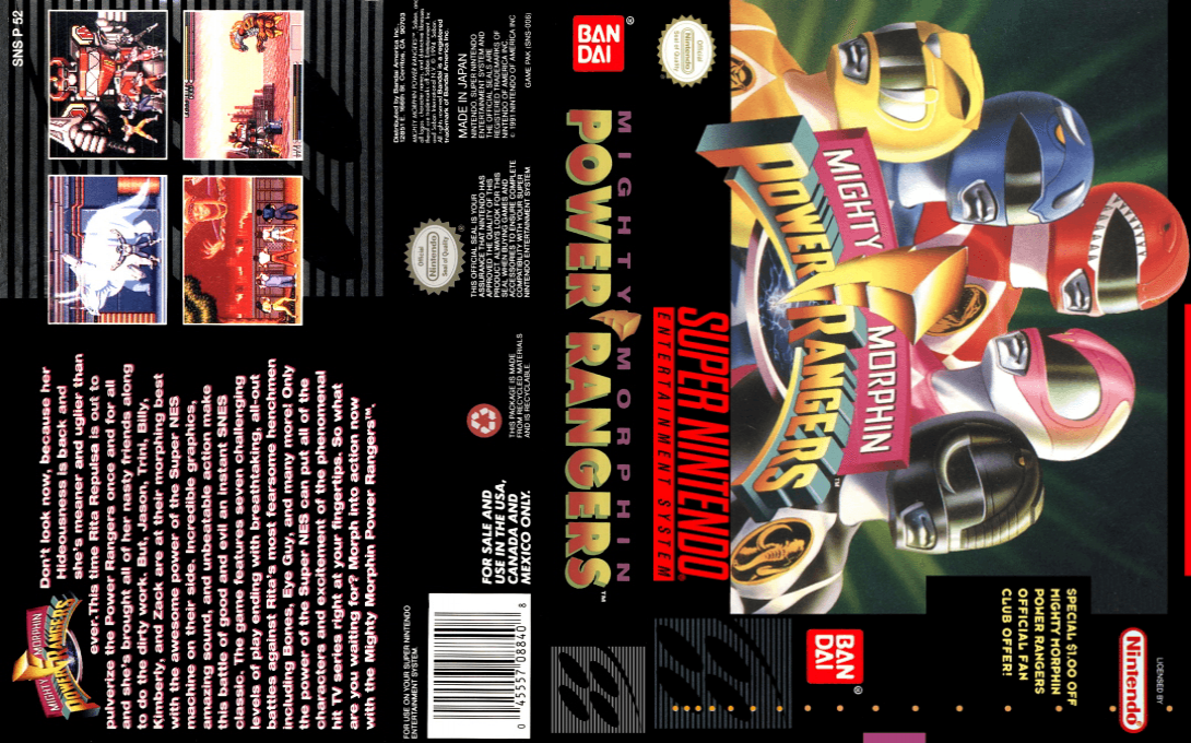 Mighty Morphin Power Rangers (Japan) (En) [JP] snes 1994 Box Art