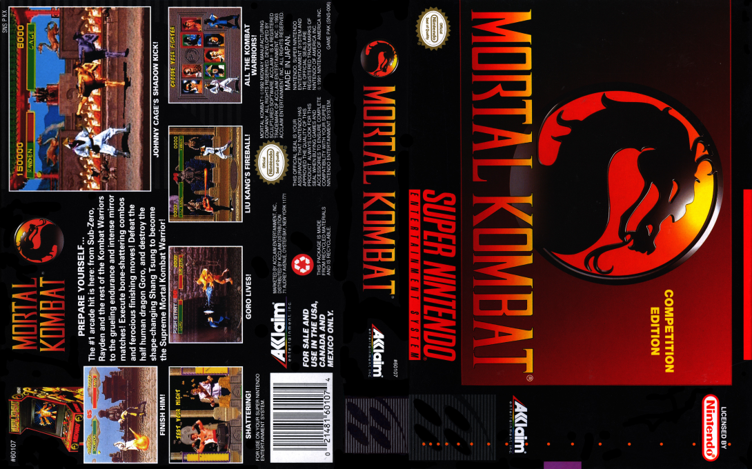 Mortal Kombat – Shinken Kourin Densetsu (Japan) (En) [JP] snes 1993 Box Art