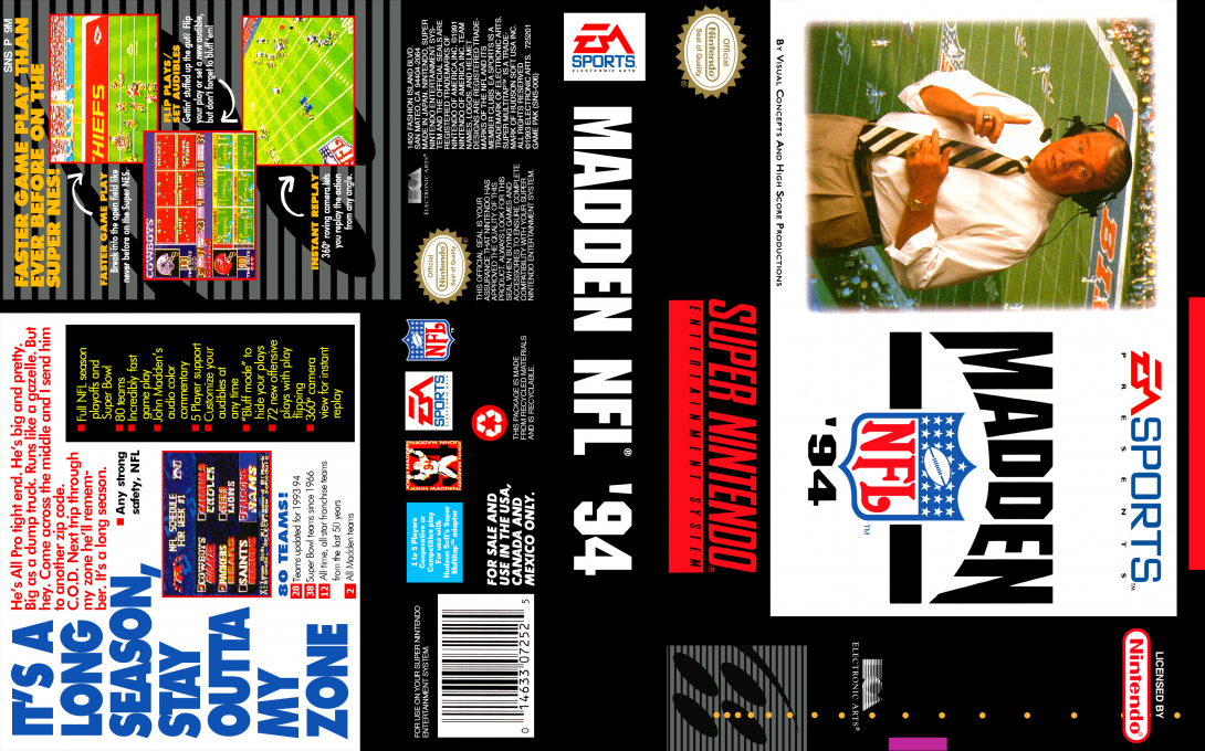 NFL Pro Football ’94 (Japan) [JP] snes 1993 Box Art