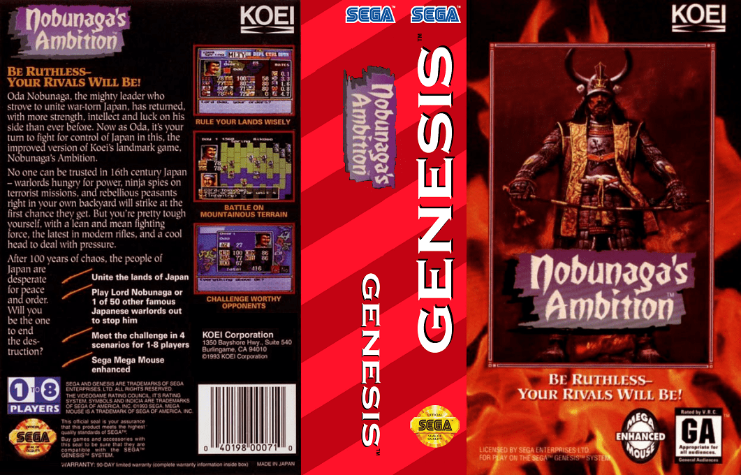 Nobunaga no Yabou – Zenkoku Ban (Japan) [JP] segaMD 1993 Box Art