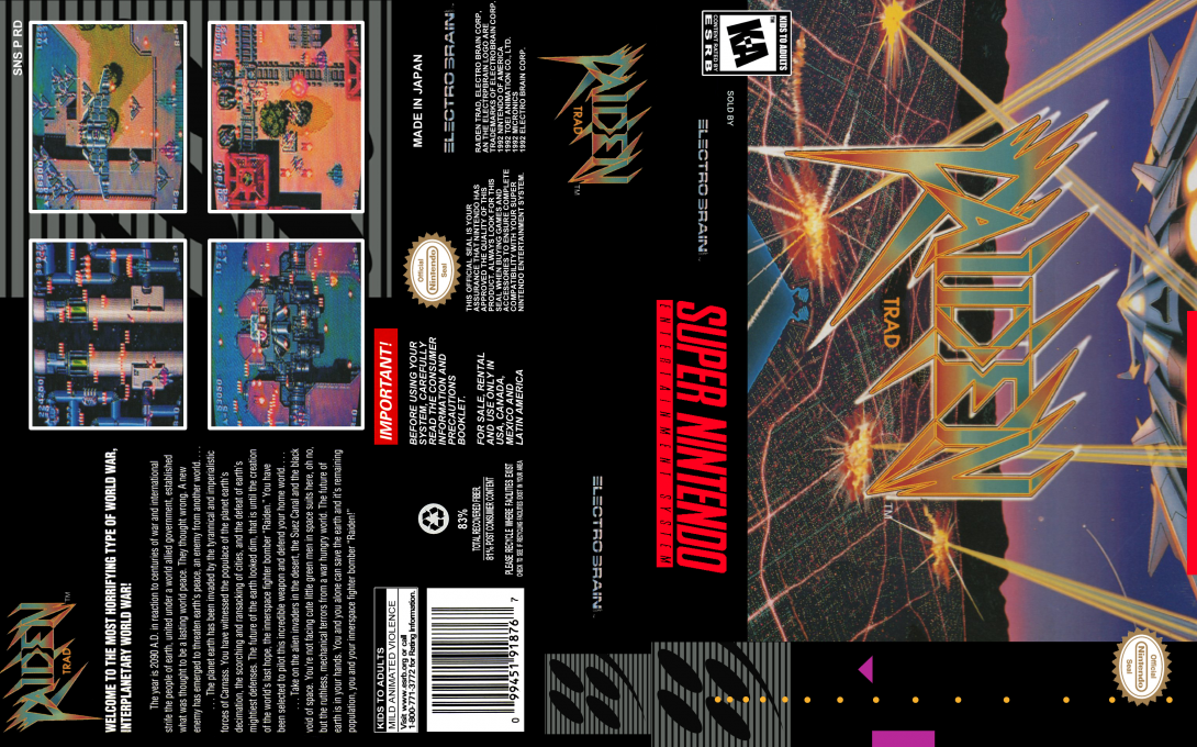 Raiden Densetsu (Japan) (En) [JP] snes 1992 Box Art