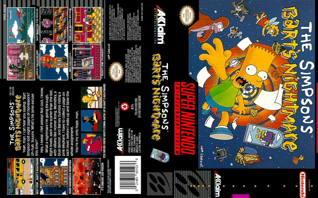 Simpsons, The – Bart no Fushigi na Yume no Daibouken (Japan) (En) [JP] snes 1992 Box Art