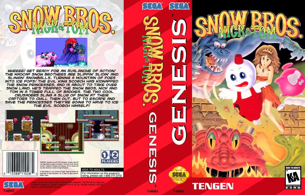 Snow Bros. – Nick & Tom (Japan) [JP] segaMD 1991 Box Art