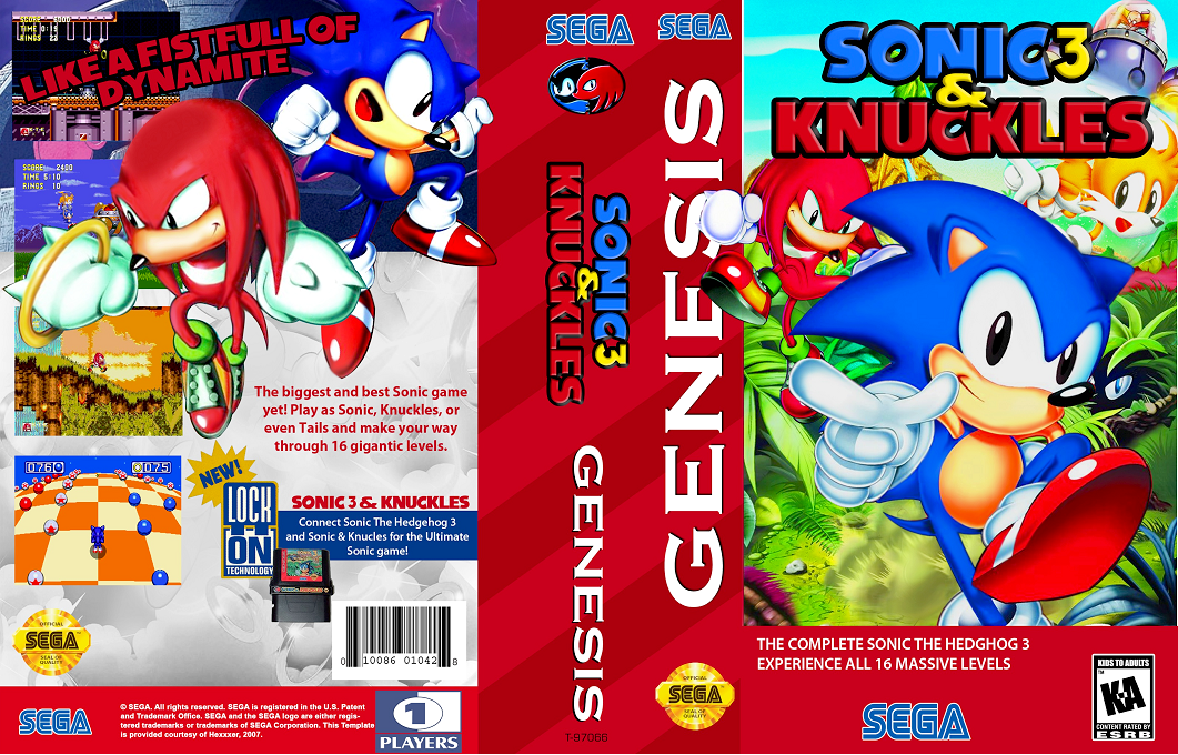 Sonic & Knuckles + Sonic The Hedgehog 3 (Japan) (En) (Lock-on Combination) [JP] segaMD 1994 Box Art
