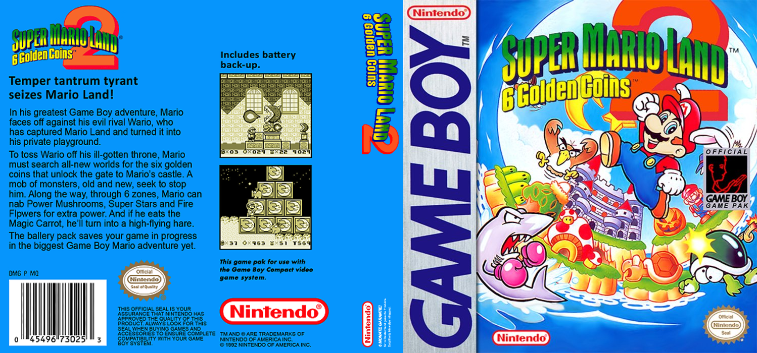Super Mario Land 2 – 6-tsu no Kinka (Japan) (Rev 2) [JP] gb 1992 Box Art